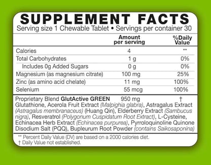 Green 950mg | Immune Support | Glutathione | Antioxidant, Detox, Increase Immunity, Energy, Strengthen & Cellular Protect | 30 Chewable Tablets (30)