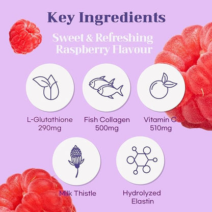 Rich L-Glutathion White 290mg 86% Korea Innerbeauty Collagen 500mg vitaminC 510mg, WhiteTomato, Raspberry Flavor, Powder Stick 14 Pouch