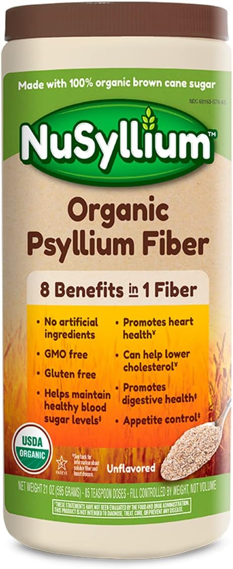 Psyllium Husk Powder USDA Organic, 21 Oz, Dietary Fiber Supplement with Brown Sugar, Helps Promote Digestive Health* Unflavored, 85 Servings