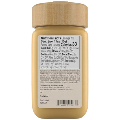 Bee and You Royal Jelly Raw Honey, Propolis Extract, 100% Natural Superfood, Ultra Pure, Immune Support Supplement, Antioxidants, Keto, Paleo, Gluten-Free, 6.7 oz