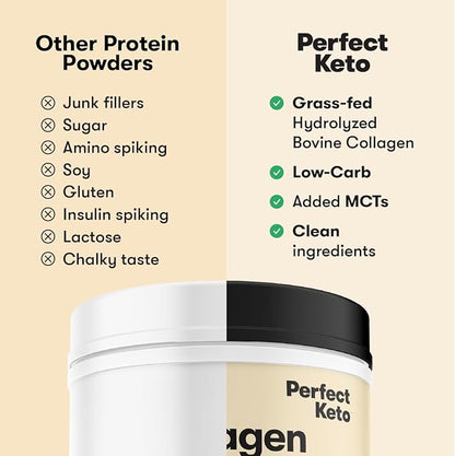 Perfect Keto Collagen Peptides Protein Powder with MCT Oil, Hydrolyzed Collagen, Type I & III Supplement, Gluten Free Grass Fed, Low Carb, Keto Coffee Creamer, Collagen for Women & Men, Salted Caramel