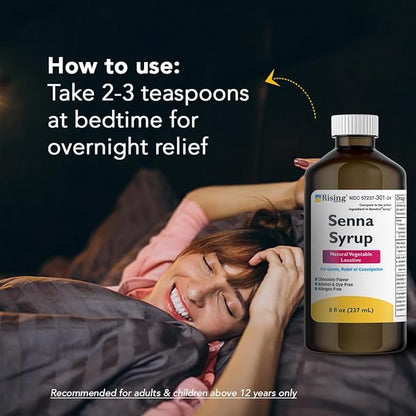 Rising Health Natural Vegetable Laxative - Senna Sennosides Syrup 8.8mg/5ml - Constipation Relief - Chocolate Flavor - Compared to Senokot® Syrup