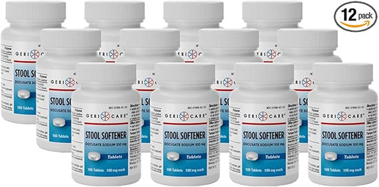 GeriCare Docusate Sodium Stool Softeners, Best Stool Softener for Daily use for Women, Men, and Elderly, Ideal for Constipation Relief 100mg Crushable Tablets. (100 Count) Made in the USA (Pack of 12)