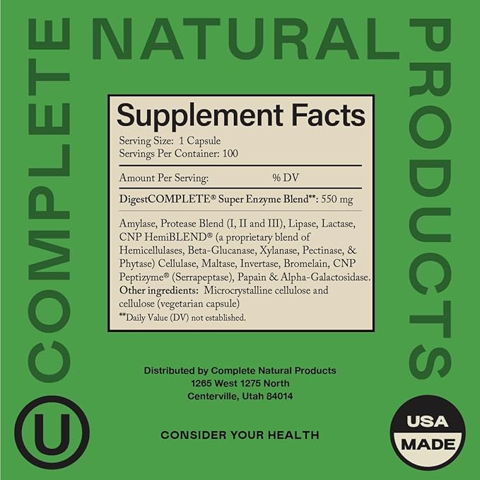 Digestive Enzymes Supplements, Natural Plant Based Superfood - 100 Capsules 600mg Probiotics Amylase Bromelain Lipase