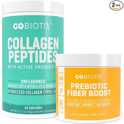 GOBIOTIX Fiber & Collagen Bundle: Hair, Skin, Gut Support - 30 Servings Collagen, 35 Servings Fiber