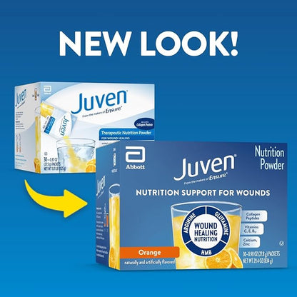 Juven Therapeutic Nutrition Drink Powder Including Collagen Peptides, Amino Acids, and HMB for Wound Healing Support, Orange, 30 Packets