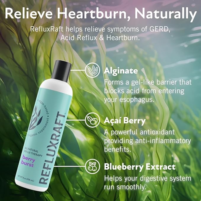 Acid Reflux Therapy with Organic Alginate, Rapid & Long Lasting Gerd, LPR & Digestion Symptom Support, Zero Sugar, Gluten Free, Low Sodium, Berry Burst, 47 Gel Servings, 8 OZ Bottle, 2 Pack
