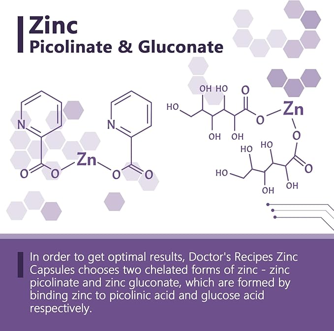 Doctor’s Recipes Zinc 50mg, Highly Absorbable Zinc Picolinate & Gluconate, Supports Natural Immune Defense, DNA & Protein Formation, Cell Growth, Non-GMO, 120 Veggie Capsules