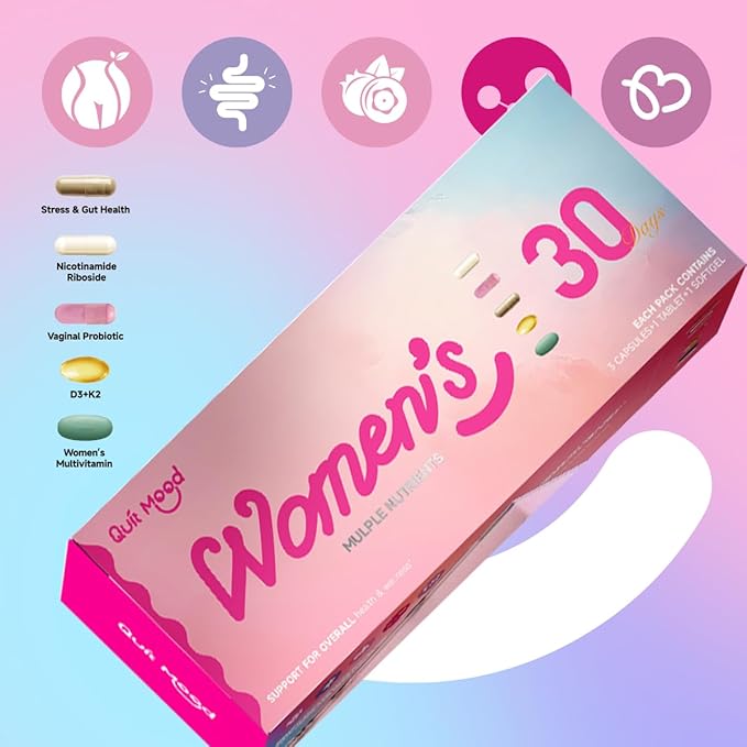 Daily Women Multivitamin Packs - All in One with Vitamin A, D3, K2, B12, NAD, CoQ10, Digestion, L-Theanine, Skin, probiotics for Women, Female Wellness Support Supplement, 30 Packs