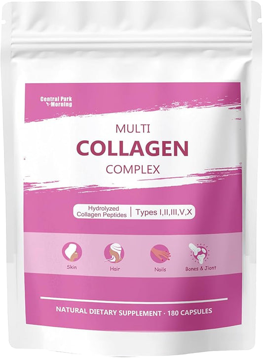 Multi Collagen Capsules for Women & Men - Hydrolyzed Collagen Type I, II, III, V, X, Hydrolyzed Collagen Supplements for Hair, Skin, Nail & Joint Support, Non-GMO - 180 Capsules
