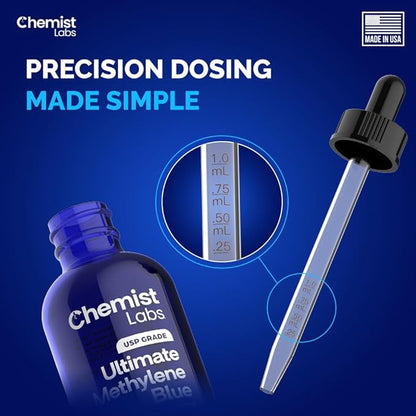Methylene Blue | 1% USP Grade Solution | 4oz Liquid Drops | Pharmaceutical Grade | Cellular Energy & Mitochondrial Support | Formaldehyde Free | Made in USA (4oz)