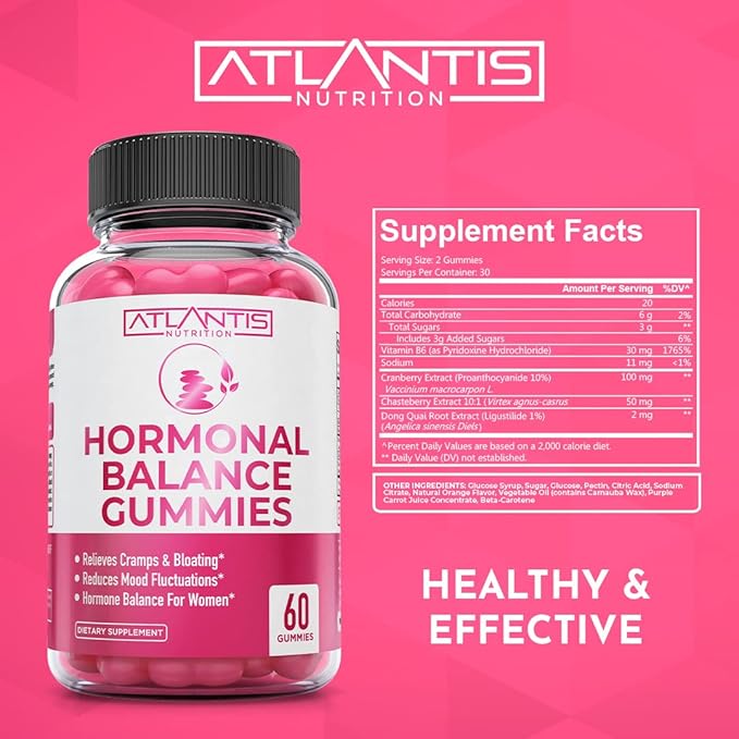 Atlantis Nutrition Hormonal Balance PMS Relief 60 Gummies + Sugar Free Keto Apple Cider Vinegar 60 Gummies