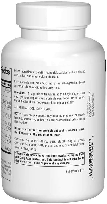 Source Naturals Essential Enzymes 500mg Bio-Aligned Multiple Enzyme Supplement Herbal Defense for Digestion, Gas, Constipation & Bloating Relief - Supports Immune System - 240 Capsules (Pack of 2)
