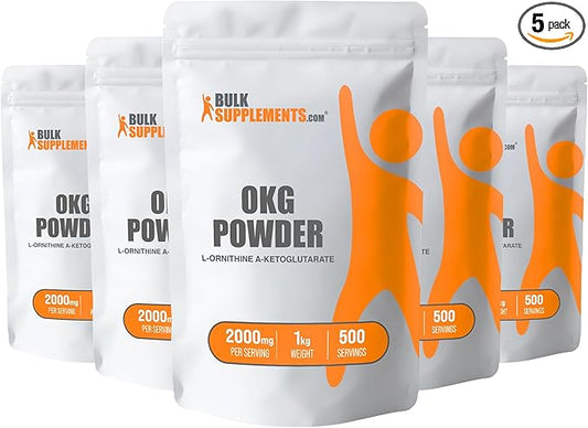 BulkSupplements.com L-Ornithine Alpha-Ketoglutarate Powder - OKG Supplement, Nitric Oxide Supplement, Ornithine Supplement - Gluten Free, 2000mg per Serving, 5kg (11 lbs) (Pack of 5)