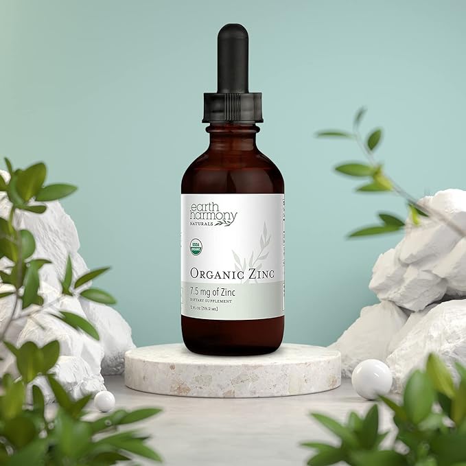 Organic Liquid Zinc Sulfate - Pure Zinc Supplements for Skin Health, Immune System Function and Normal Cell Growth in Adult Men & Women - Non-GMO, Vegan 7.5mg - 2 Fl Oz