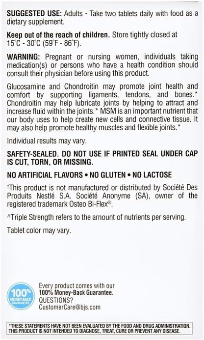 berkley jensen Triple Strength Glucosamine Chondroitin MSM Boswellia Complex 2703 mg, Joint Support Supplement for Women & Men, NSF Certified, 200 Tablets, 100 Day Supply