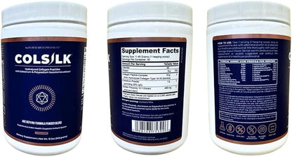 Skin Research Institute ColSilk Collagen Powder Supplement with Collagen, Colostrum, and Polypodium for Skin, Hair, Nails, and Joint Support – One Scoop per Serving – Unflavored (1 Month Supply)
