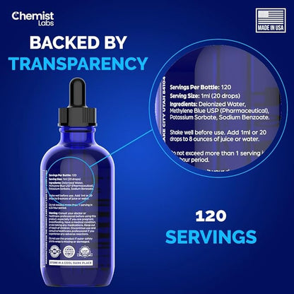 Methylene Blue | 1% USP Grade Solution | 4oz Liquid Drops | Pharmaceutical Grade | Cellular Energy & Mitochondrial Support | Formaldehyde Free | Made in USA (4oz)
