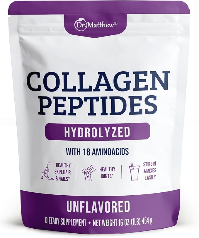 Dr. Matthew Collagen Protein Powder. Grass Fed Collagen Powder for Women & Men. Hydrolyzed Collagen Peptides Powder Unflavored. Quick Dissolve Collagen Peptides. Collagen for Joints, Hair Growth.