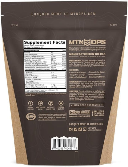 MTN OPS Hot Ignite Instant Coffee Nootropic & L-Arginine L-Citrulline for Cognitive Clarity, Mental Focus & Nitric-Oxide Boost | 200mg Caffeine per Serving, 30 Servings | Apple Cider