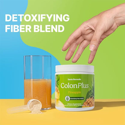 Santo Remedio Colon Plus, Colon Cleanser, Dietary Psyllium Husk Fiber and Probiotics Supplement, 30 Servings, Pineapple Flavor