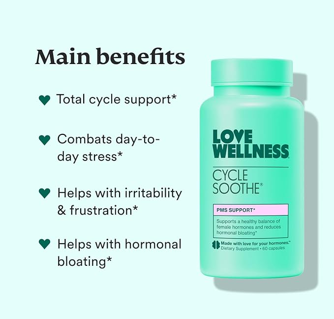 Love Wellness Cycle Soothe Supplement | Promotes a Happy Mood | Helps with PMS Hormones, Stress Relief, & Improves Mood | 60 Capsules