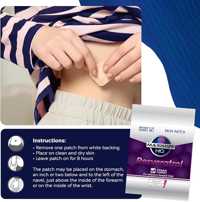 MAXIMIZE HQ Resveratrol Patches - 8 Hour Time-Release - Gluten Free - Vegan