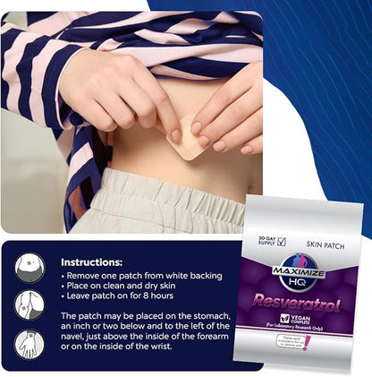 MAXIMIZE HQ Resveratrol Patches - 8 Hour Time-Release - Gluten Free - Vegan