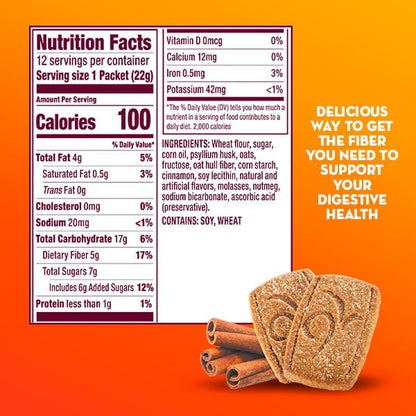 Metamucil Fiber Thins, Psyllium Husk Fiber, 5g Fiber per Serving, Supports Digestive Health and Satisfies Hunger, Daily Fiber Snack, Cinnamon Spice Flavor, 48 Total Servings (4 Packs of 12)