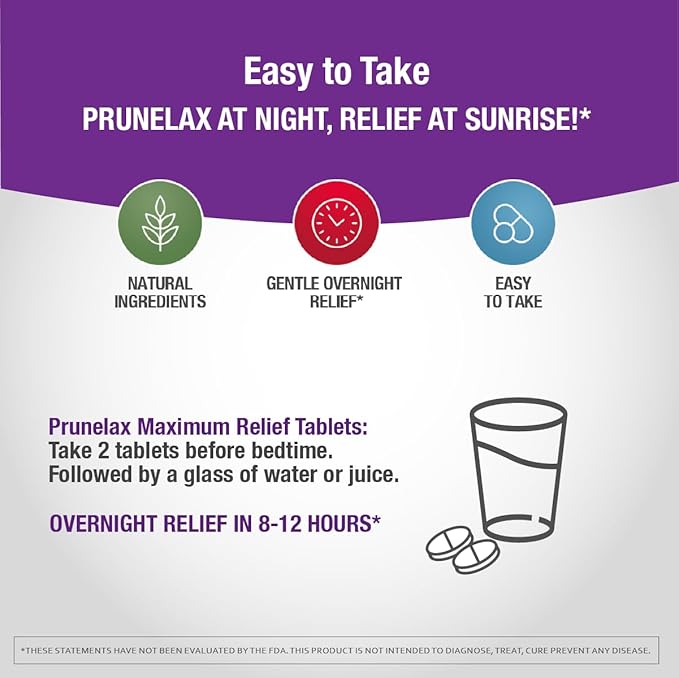 Prunelax Ciruelax Maximum Relief Laxative Tablets with Natural Senna for Occasional Constipation, Senna Extract, Vegan & Gluten-Free, Gentle Overnight Relief - 60ct (Pack of 5)