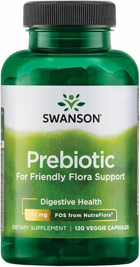 Swanson Prebiotic Capsules - Promotes Friendly Flora Support & Overall Digestive Health - Prebiotic Fiber Promoting Gut Health & Immune Support - (120 Veggie Capsules, 750mg Each) 1 Pack