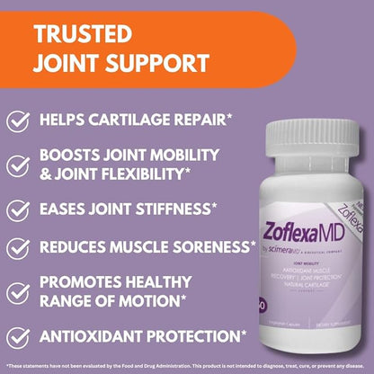 ScimeraMD® Zoflexa Joint Support Supplement with Glucosamine, Chondroitin, Boswellia, Turmeric, MSM, for Joint and Cartilage Health, 60 CT