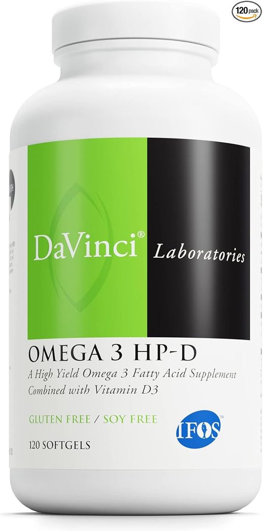 DAVINCI Labs Omega 3 HP-D - Dietary Supplement for Healthy Joints and Immune, Cardiovascular and Skin Health Support* - with Vitamin D3 and More- Gluten-Free - Lemon Flavor - 120 Softgels