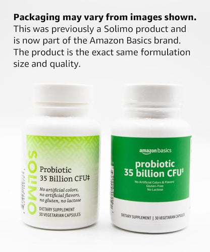 Amazon Basics Probiotic 35 Billion CFU, 8 Probiotic Strains with Prebiotic Blend, Supports Healthy Digestion, 30 Vegetarian Capsules, 1 Month Supply 30 Count (Pack of 2) (Previously Solimo)