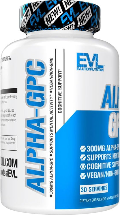 Nootropic Alpha GPC Choline Supplement - Alpha GPC 600 mg Nootropics Brain Support Supplement Acetylcholine Precursor and Mood Booster - EVL Nutrition for Memory and Focus Support