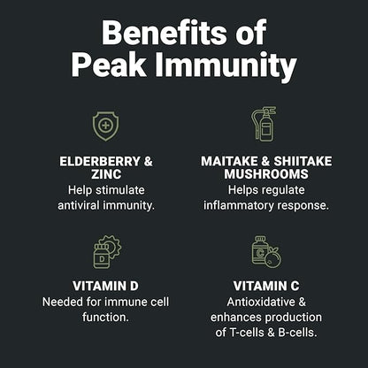 Wilderness Athlete - Peak Immunity | Vitamin D, Vitamin C, Zinc Supplements - Immune System Support - NAC Supplement - Quercetin, Elderberry, & Mushroom Supplement - Elderberry Capsules