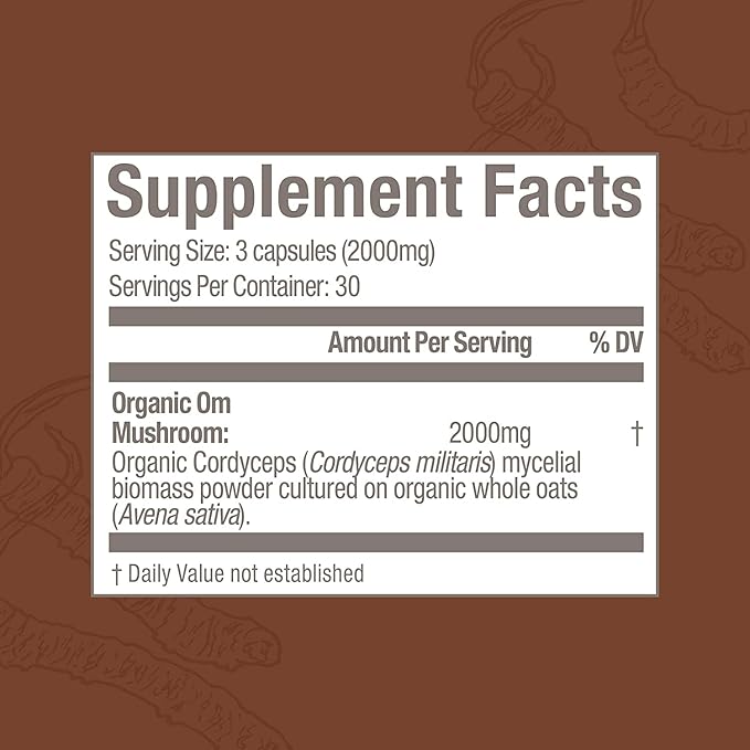 OM MUSHROOM SUPERFOOD Cordyceps Mushroom Capsules Superfood Supplement, 90 Count, 30 Days, Organic Energy Supplement for Stamina and Endurance