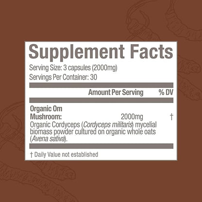 OM MUSHROOM SUPERFOOD Cordyceps Mushroom Capsules Superfood Supplement, 90 Count, 30 Days, Organic Energy Supplement for Stamina and Endurance