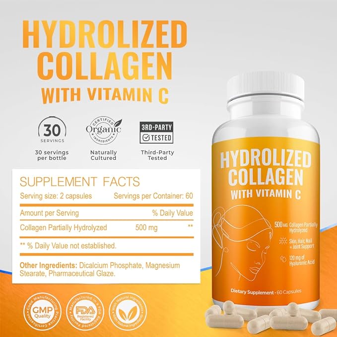 Hydrolyzed Collagen Powder Supplement | Promotes Hair, Nail, Skin, Bone, Joint Health, Gut Health | Hydrolyzed Grass Fed Collagen Peptides |Collagen for Women | 200gr (Capsules)
