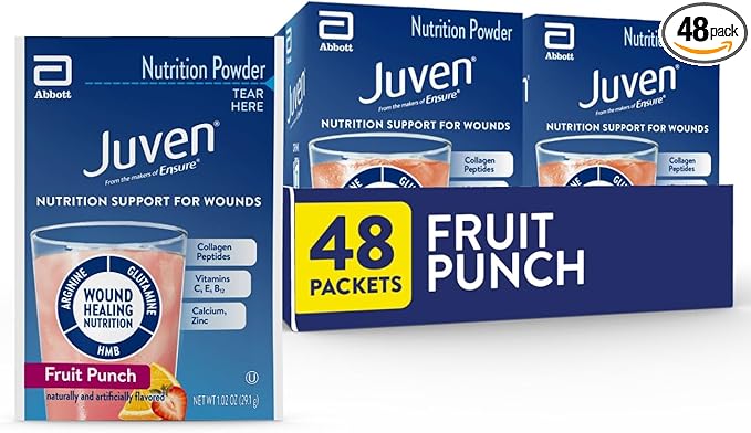 Juven Therapeutic Nutrition Drink Powder Including Collagen Peptides, Amino Acids, and HMB For Wound Healing Support, Fruit Punch, 48 Packets