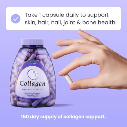 Sanar Naturals Collagen Pills with Vitamin C, E - Supports Hair, Nail, Skin, Joint & Bone Health - Hydrolyzed Collagen for Women & Men Supplement - Grass Fed, Non-GMO, 150 Capsules