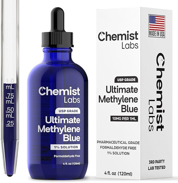 Methylene Blue | 1% USP Grade Solution | 4oz Liquid Drops | Pharmaceutical Grade | Cellular Energy & Mitochondrial Support | Formaldehyde Free | Made in USA (4oz)
