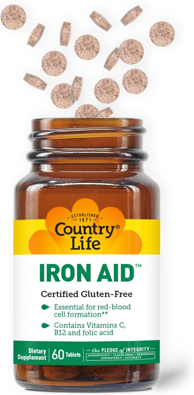 Country Life - Iron Aid, with Vitamins C, B-12, and Folic Acid - 60 Tablets