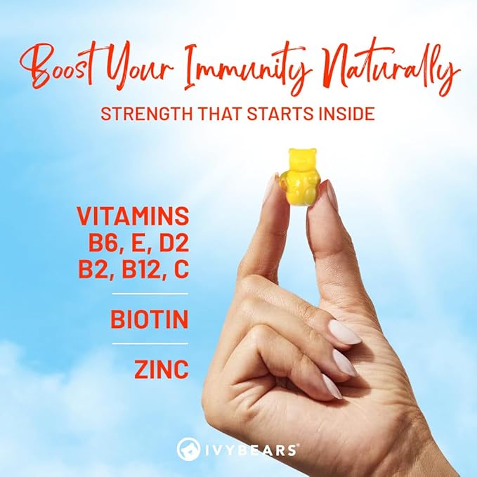 ﻿﻿Immune Support Gummies - Daily Immune Booster with 8 Essential Immune Nutrients - Vitamins B2, B6, B12, C, D2, E & Biotin - EU Certified Vegan Supplement - 60 Fruit-Flavored Gummies