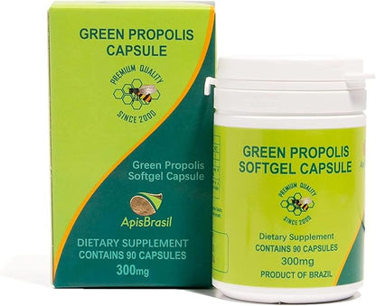 Brazilian Green Bee Propolis Capsule - 900mg/ Daily Per 3 Softgels Capsules- Natural Immune Support - 90 Count (Pack of 1)
