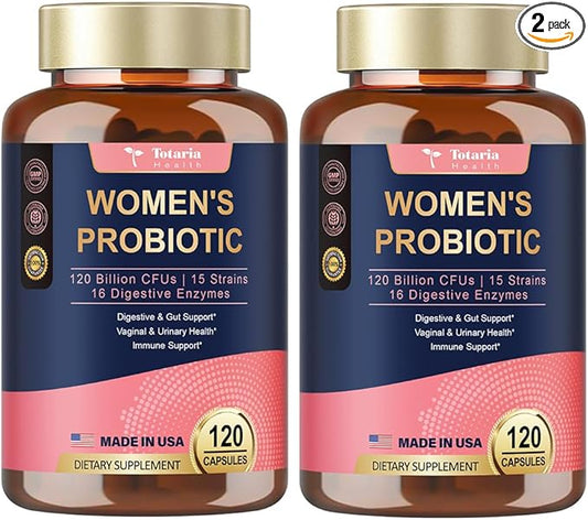 (2 Packs) Probiotics for Women, 120 Billion Women Probiotic, Digestive Enzymes & Prebiotics, with Akkermansia, Cranberry, D-Mannose, for Gut, Vaginal, Urinary, Immune, PH Balance
