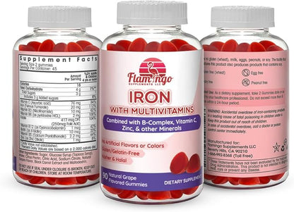 Iron Gummies: New Formula 20 mg Iron per Serving Plus Vitamin C, Zinc, B Complex. Iron Gummies for Women and Men. Anemia Supplement for Fatigue, Prenatal Pregnancy- Vegan, Kosher- 90 Ct