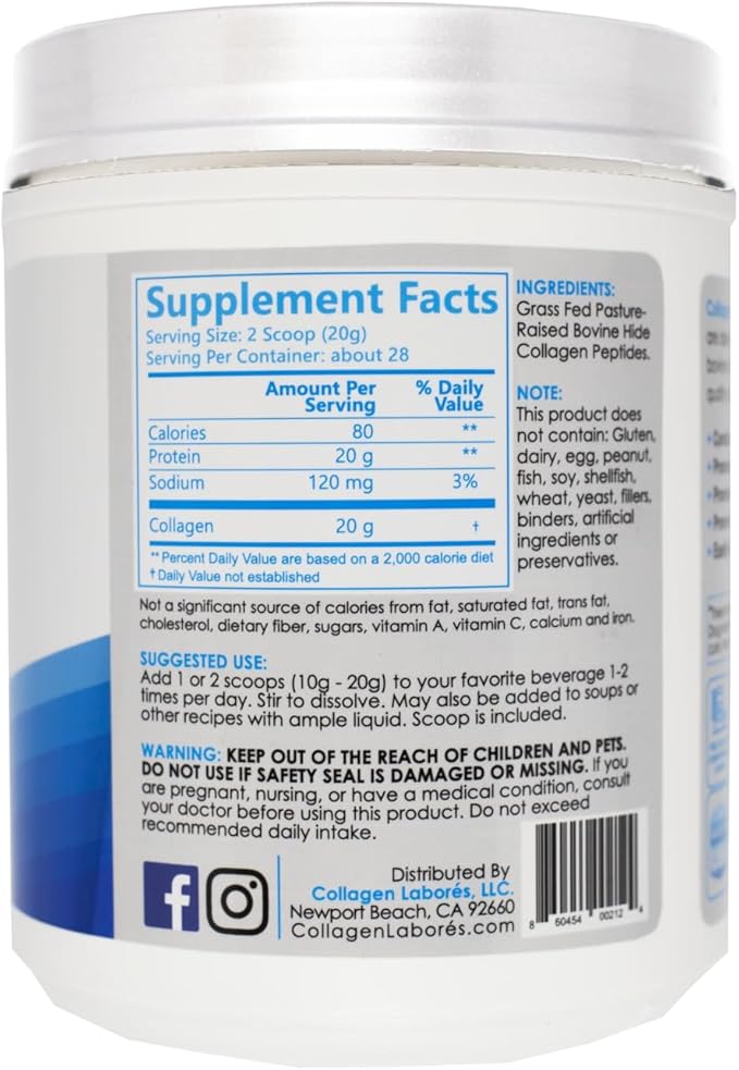Pure Hydrolyzed Collagen Peptides (20 oz) – Unflavored Collagen Powder - Pasture-Raised, Grass-Fed, Keto & Paleo-Friendly, Non-GMO, Gluten-Free – GMP Certified – Easy to Mix (1)
