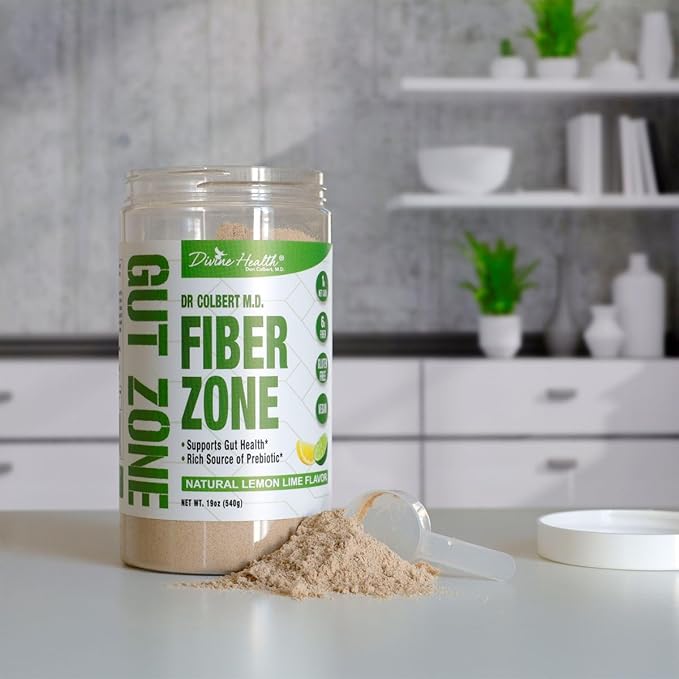 Dr Colbert MD Fiber Zone Powder | Lemon-Lime Flavor | Prebiotics, Isoluble & Soluble Fiber | Psyllium Husk | Inulin | Recommended in Keto Zone Diet & Healthy Gut Zone | 19 oz