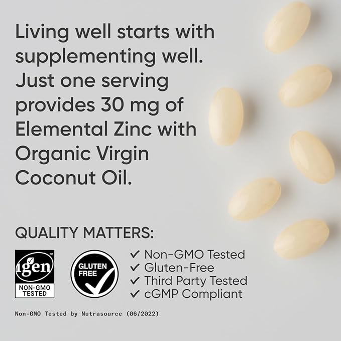 Sports Research High Potency Zinc Picolinate 30mg with Organic Coconut Oil | Highly Absorbable Zinc Supplement for Healthy Immune & Enzyme Function - Non-GMO Tested & Gluten-Free (180 Liquid Softgels)